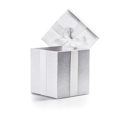 White box with ribbon bow isolated on white background clipping path included