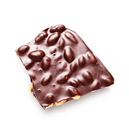 Dark chocolate bar with almond nuts isolated on white background, clipping path includedの写真素材