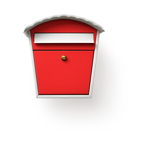 Red mailbox isolated on white background, clipping path includedの写真素材
