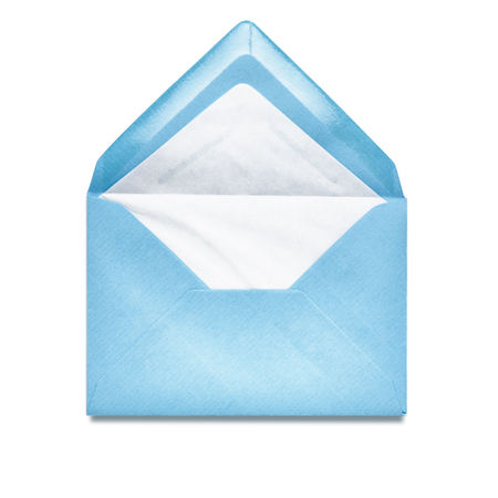 Light blue envelope isolated on white background. Object with clipping pathの写真素材