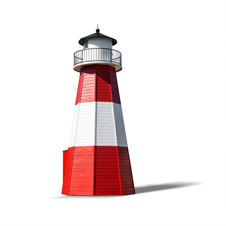Red white lighthouse isolated on white background. Object with clipping pathの写真素材
