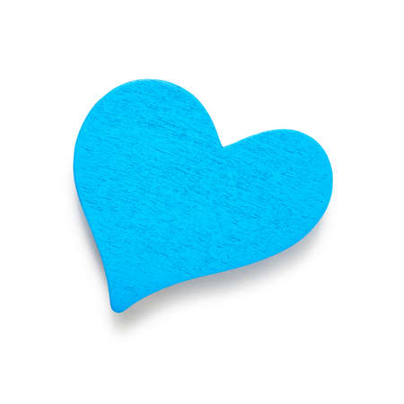 Blue wooden heart shape isolated on white background. Design element. Single object with clipping pathの写真素材