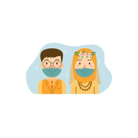 Muslim Bride and Groom Vector Cartoon Illustrationのイラスト素材