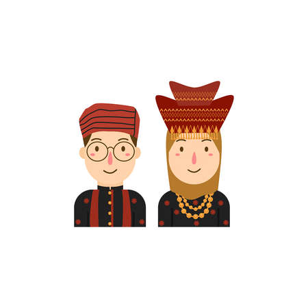 padang west sumatra indonesia wedding couple bride groom traditional clothes cartoon vector illustrationのイラスト素材