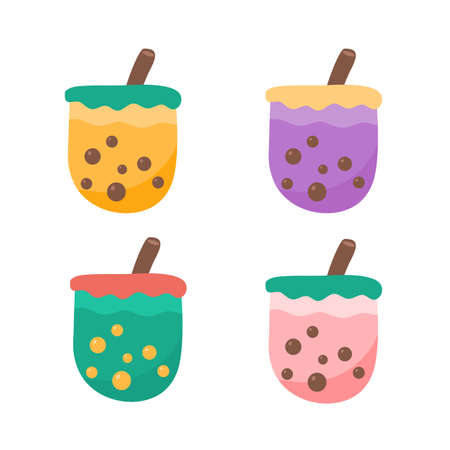 Bubble tea, boba or pearl milk teaのイラスト素材