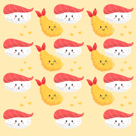 Hand drawn japanese food backgroundのイラスト素材