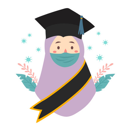 Graduates wearing medical masksのイラスト素材