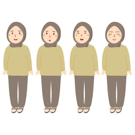Woman character with different poses and emotionsのイラスト素材