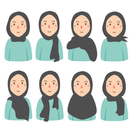 A set of abstract portraits of international women in hijabのイラスト素材