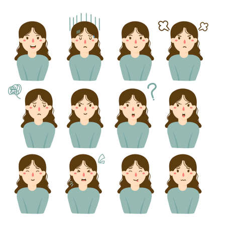 Woman various facial expressions setのイラスト素材