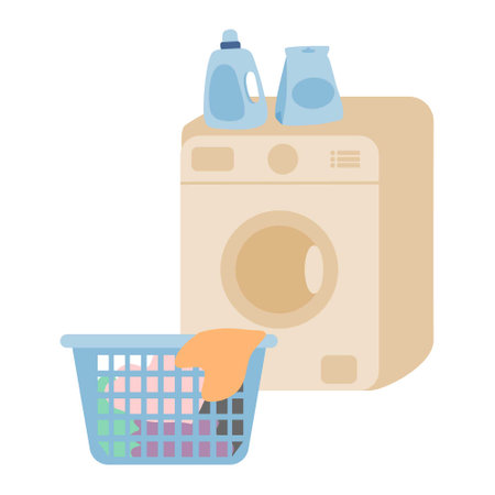 laundry basket and cleaning productsのイラスト素材