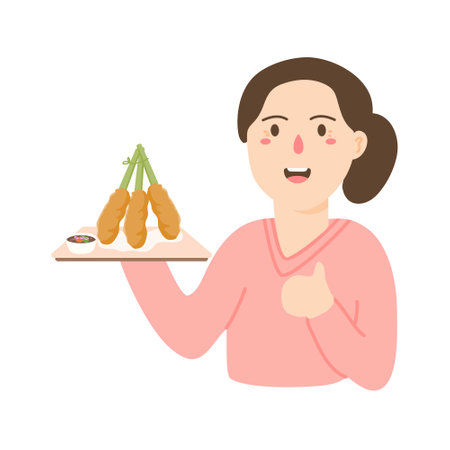 woman selling sate lilit bali illustrationのイラスト素材