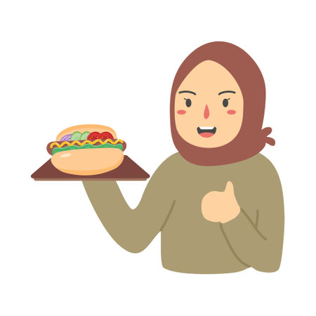 woman selling hot dog fast foodのイラスト素材