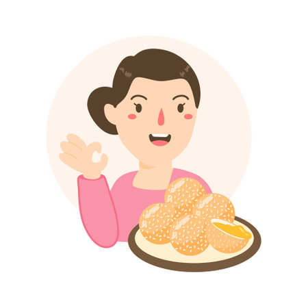 woman selling onde onde jajanan pasarのイラスト素材