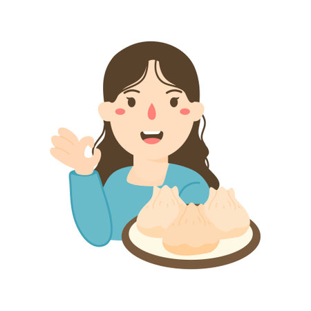 woman selling gyoza traditional dumplingのイラスト素材