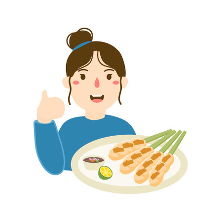 woman selling sate lilit bali foodのイラスト素材