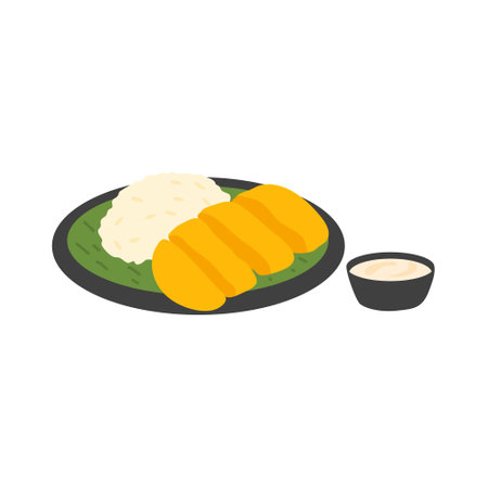 fresh ripe mango and sticky rice with coconut milkのイラスト素材