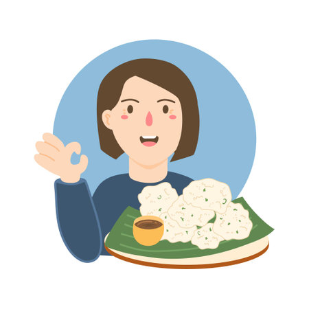 chef character with cireng bandung characterのイラスト素材