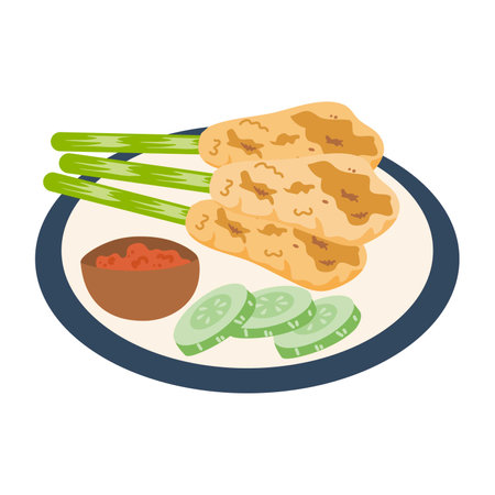 sate lilit bali or wrapped sate traditional balinese mincのイラスト素材