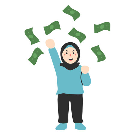 happy face show fist up and moneyのイラスト素材