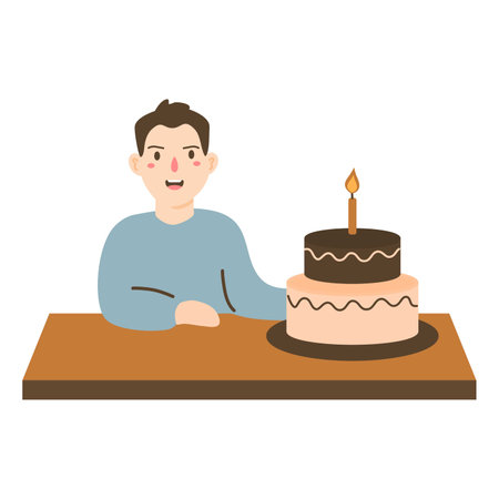man blowing candles on a birthday cakeのイラスト素材