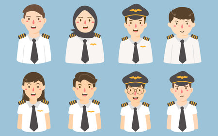 a pilot in uniform cartoon characterのイラスト素材