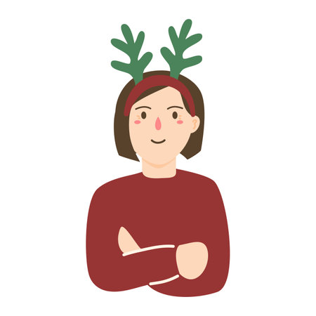 girl wearing christmas hat with sweater crossing handsのイラスト素材