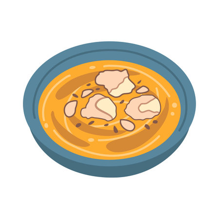 Hobakjuk, Korean pumpkin porridge with rice balls, topping with pumpkin seedのイラスト素材
