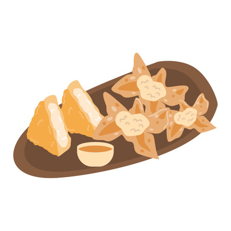 batagor is a typical Indonesian snack, food made from flour, with peanut sauceのイラスト素材