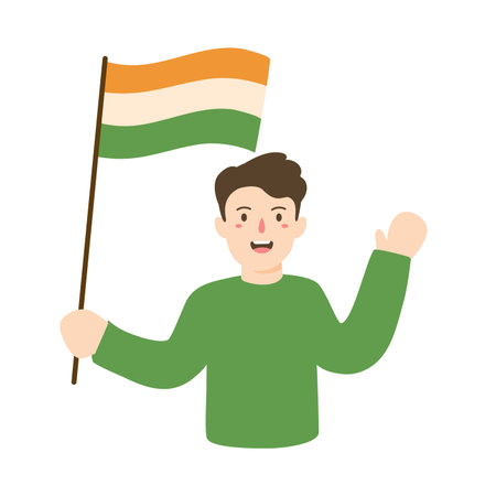 people celebrating republic day waving indian flagのイラスト素材