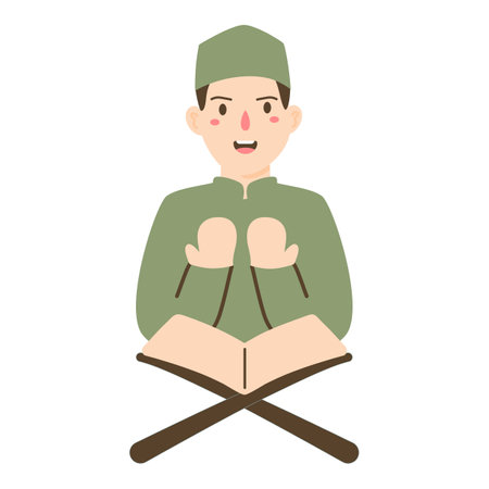 islamic boy praying and reading quran illustrationのイラスト素材