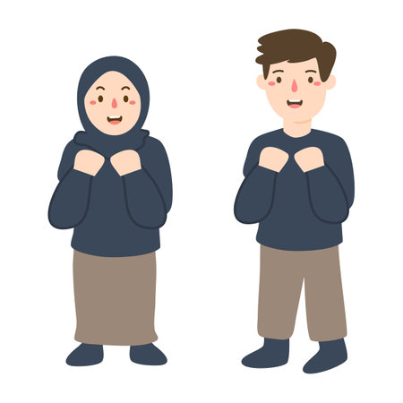 Happy Muslim kids praying illustrationのイラスト素材