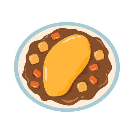 Shrimp Omelet rice with Japanese Curryのイラスト素材