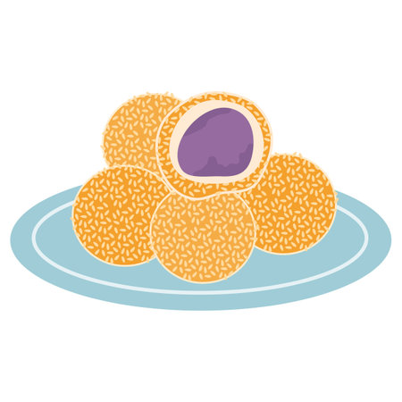 glutanious rice flour Ube Buchi with Sesame seedsのイラスト素材