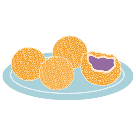 Ube Buchi with Sesame seeds filipino foodのイラスト素材