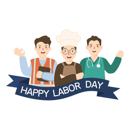 Labor Day Celebration, Many People of Different Professionsのイラスト素材