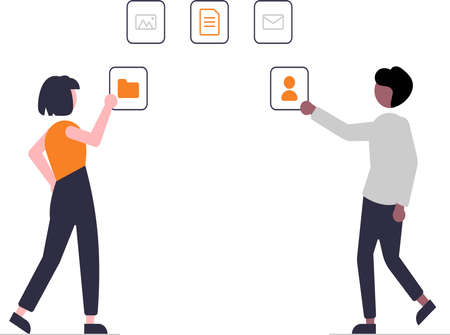 Woman is looking at a list of achievements.  Vector illustration flat design style