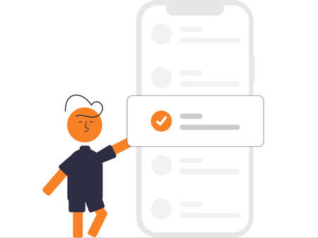 Woman is looking at a list of achievements.  Vector illustration flat design styleのイラスト素材