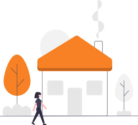 Woman is looking at a list of achievements.  Vector illustration flat design styleのイラスト素材