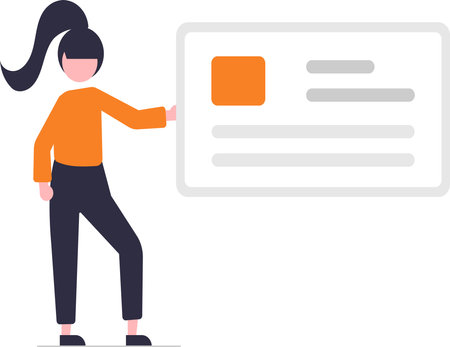 Woman is looking at a list of achievements.  Vector illustration flat design styleのイラスト素材