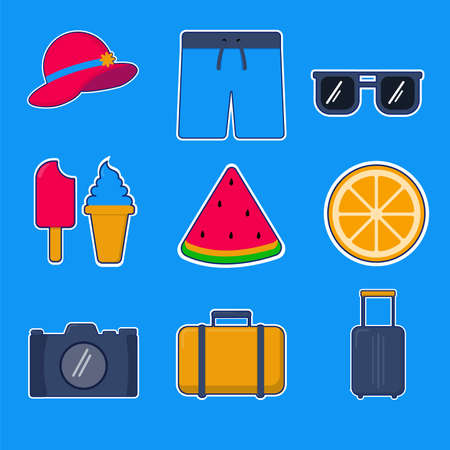 icon sticker summer set perfect for graphic posterのイラスト素材