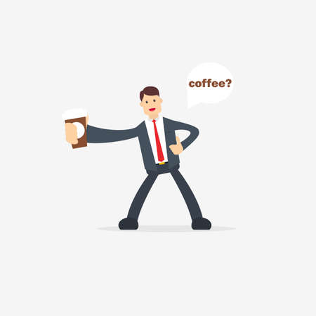 Businessman holds and offers a glass of Coffeeのイラスト素材