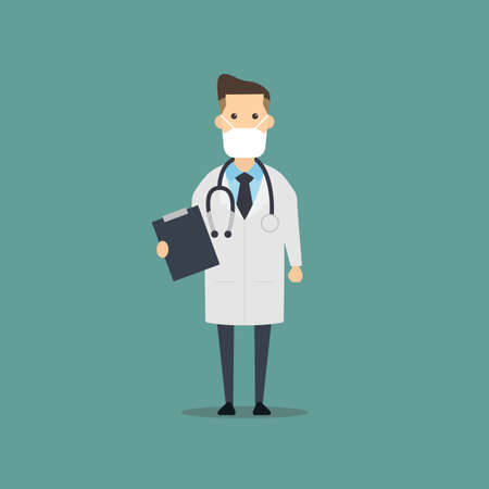 A cartoon of a male doctor holding a reportのイラスト素材