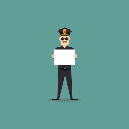 A cartoon police man who holding a notice boardのイラスト素材