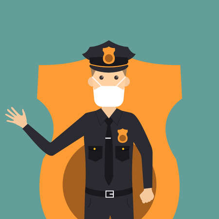 A cartoon police man who uses a maskのイラスト素材