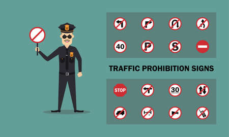 Vector graphic of Police Holding a traffic signのイラスト素材