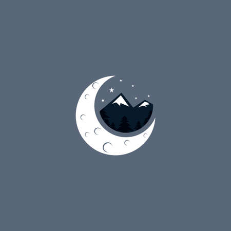 Illustration vector graphic of Moon and Mountain. Perfect to use for Recreation Companyのイラスト素材