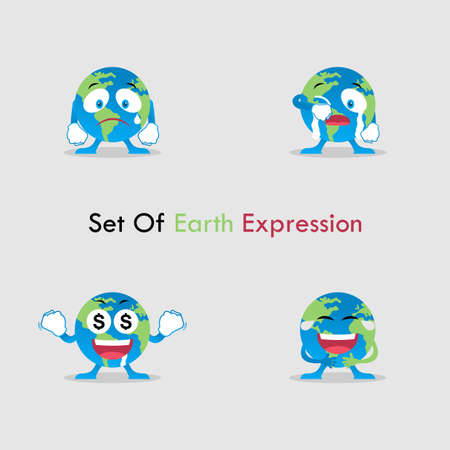Vector Graphic Set of Earth Expression. Perfect to use for Campaigns on Earth Day and Earth Preservation Programsのイラスト素材