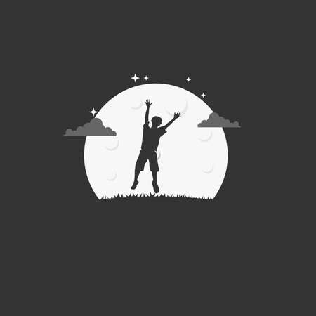Jumping Kid in the Night. Silhouetteのイラスト素材
