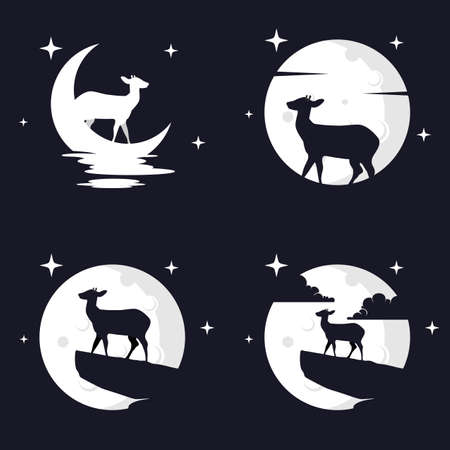 Illustration Vector Graphic of Deer with Moon Background. Perfect to use for T-shirt or Eventのイラスト素材